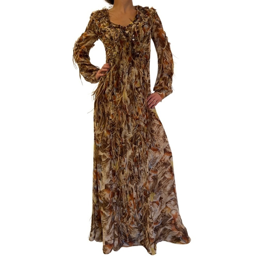 Carolina Herrera Black tie Gown with feather and crystal embellished